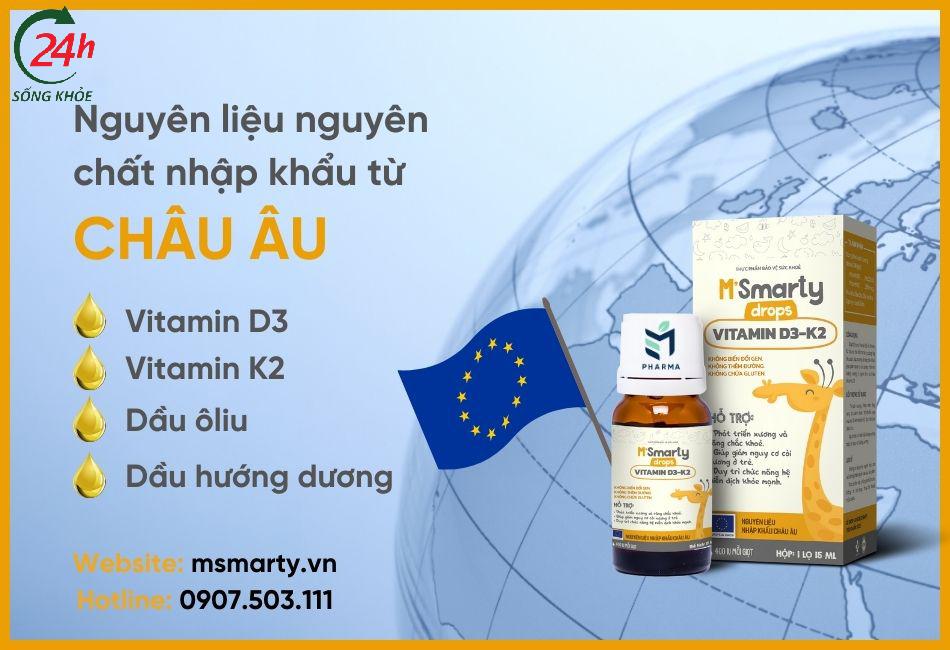 M'Smarty Vitamin D3K2 nguyên liệu từ châu Âu