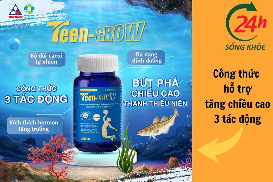 Teen - Grow giúp tăng chiều cao cho trẻ theo cơ chế 3 tác động