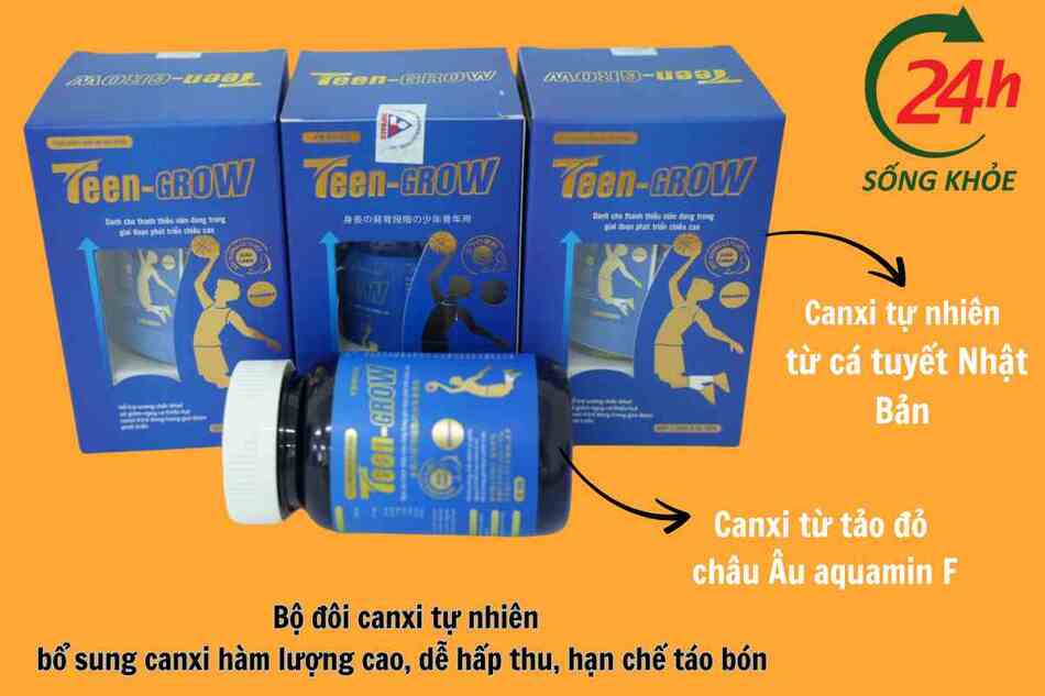 Viên uống Teen Grow Bổ sung canxi tự nhiên từ cá tuyết Nhật Bản và tảo đỏ châu Âu