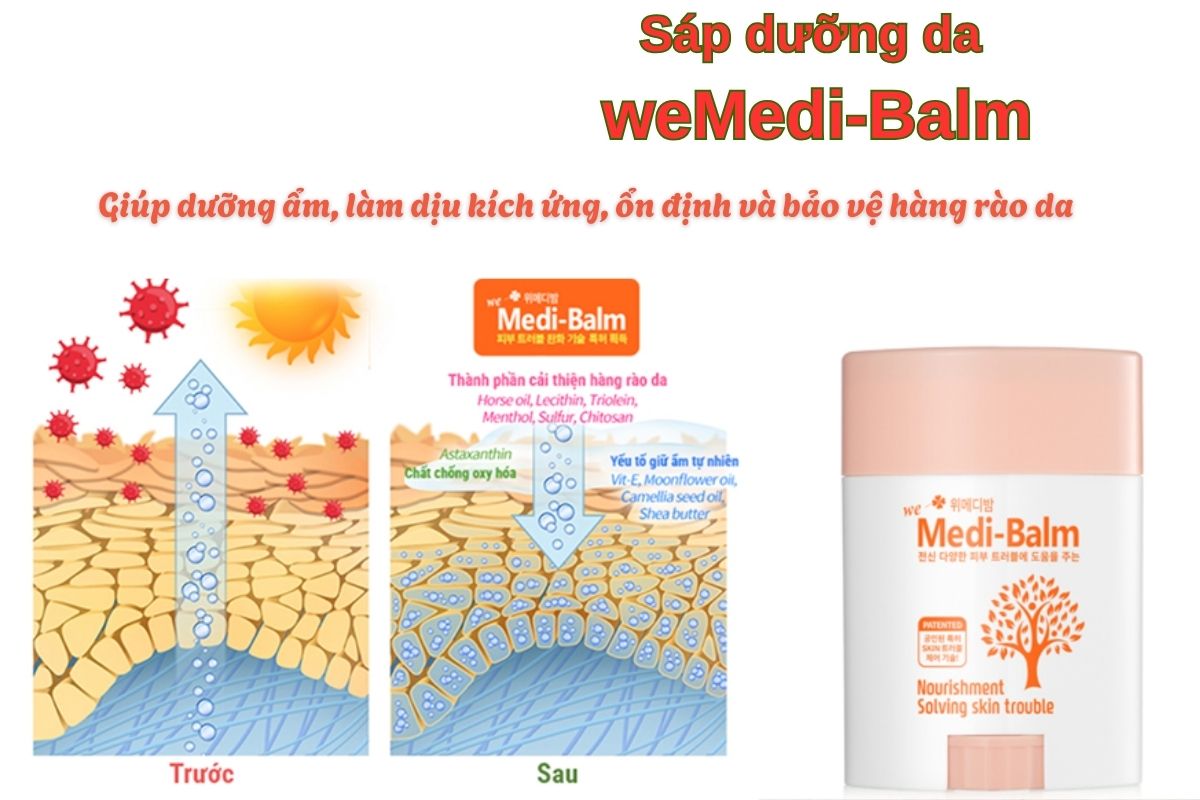 Sáp dưỡng da weMedi-Balm chứa các thành phần dưỡng ẩm và bảo vệ da