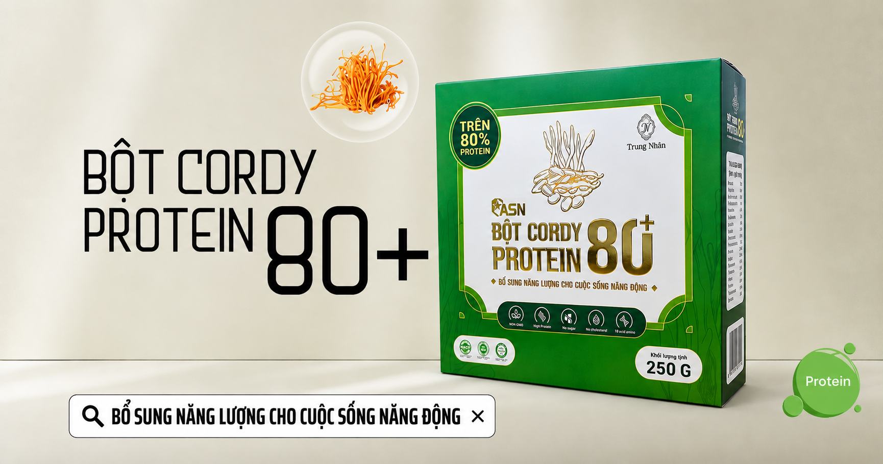 Bột Cordy Protein 80+ bổ sung năng lượng, hỗ trợ tăng cơ